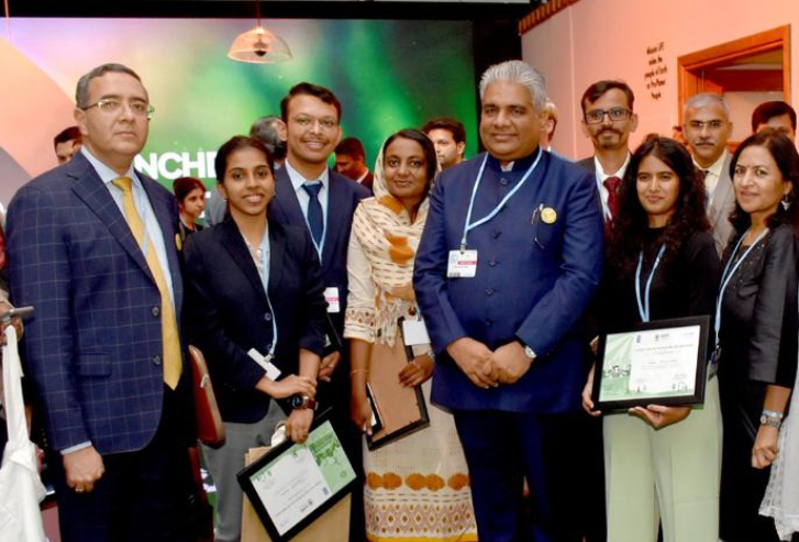 Winners of COP27 Young Scholar Programme with the Union Cabinet Minister for Environment, Forest & Climate Change, Bhupender Yadav....